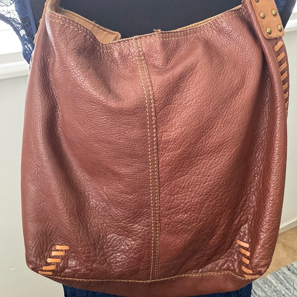 Lucky Brand boho vintage Inspired Penny Whipstitch Leather Hobo Bag
